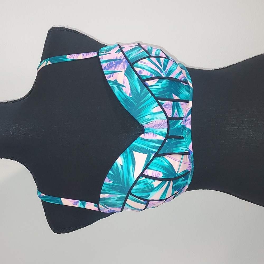 Shade & Shore Tropical Print Bikini 2-Piece Swimsuit Set Size 36C Top XL Bottom